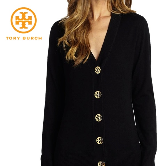 tory burch black cardigan with gold buttons